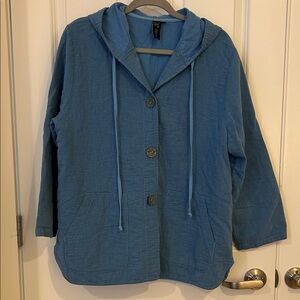 Relaxed Hooded Button Jacket in Dusty Blue